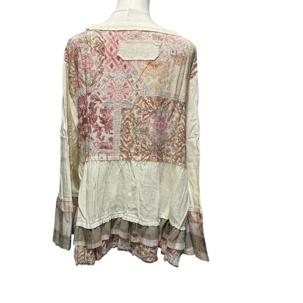 POL NWT Large Boho Patchwork Top Cream Floral Lay… - image 5